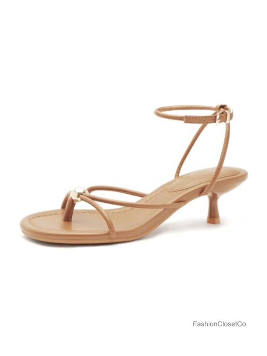 Shoes - Strappy Kitten Heels Open Toe Low Heel Dress Sandals with Ankle Strap